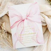 Pink Bow Baby Shower Invitation 箔招待状
