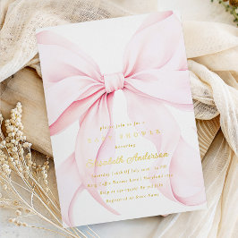 Pink Bow Baby Shower Invitation 箔招待状