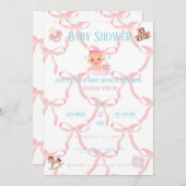 Pink Bow Baby Shower Invitation Customizable 招待状 (正面/裏面)