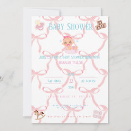 Pink Bow Baby Shower Invitation Customizable 招待状