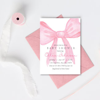 Pink Bow Baby Shower Invitation–Editable Template