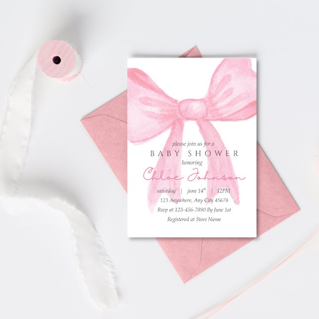 Pink Bow Baby Shower Invitation–Editable Template (クリエイターアップロード済み)