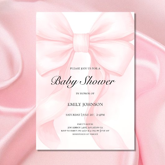Pink Bow Baby Shower Invitation | Elegant Coquette 招待状