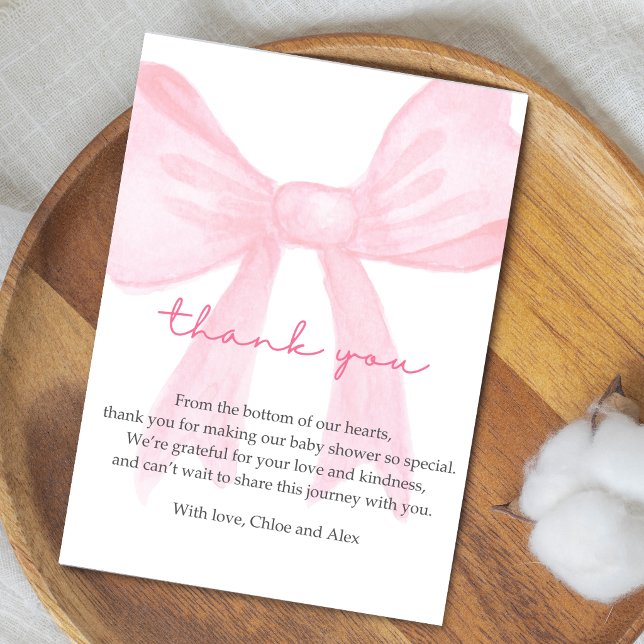 Pink Bow Baby Shower Thank You Card–Editable (クリエイターアップロード済み)
