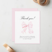 Pink Bow Baby Shower Thank You Note Card ノートカード (正面/裏面インサイチュ)