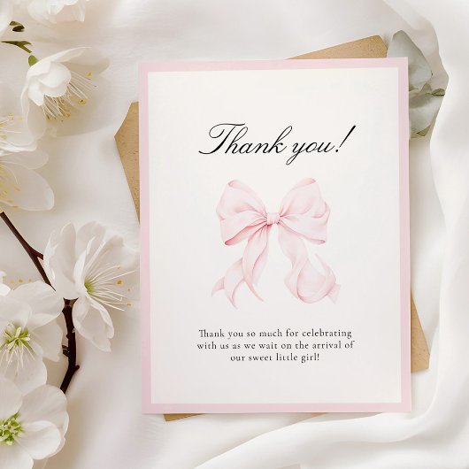 Pink Bow Baby Shower Thank You Note Card ノートカード