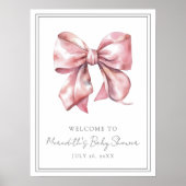 Pink Bow Baby Shower Welcome Sign ポスター (正面)