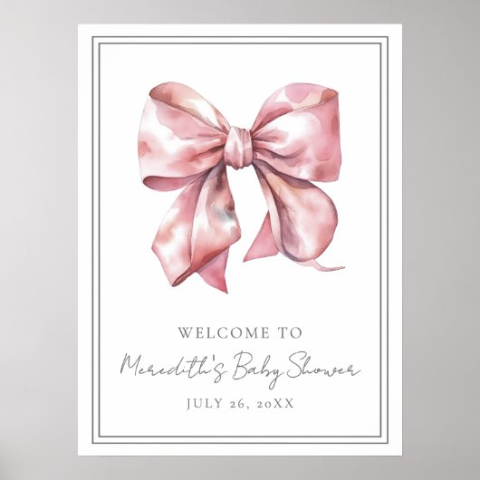 Pink Bow Baby Shower Welcome Sign ポスター (正面)