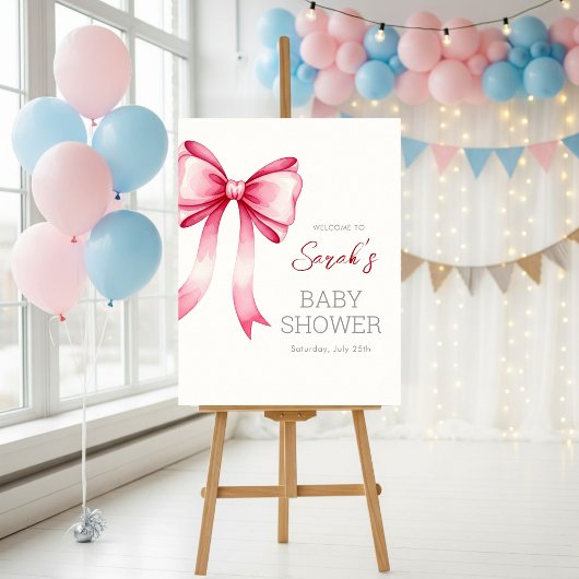 Pink Bow Baby Shower Welcome Sign – Physical Print ポスター
