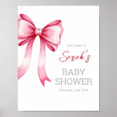 Pink Bow Baby Shower Welcome Sign – Physical Print ポスター (正面)