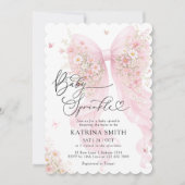 Pink Bow Baby Sprinkle Floral Girl Baby Shower 招待状 (正面)