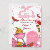 Pink Bow Backyard BabyQ Baby Shower 招待状 (正面)