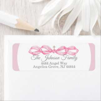 Pink Bow Baptism Envelope Return Address Label ラベル