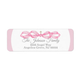 Pink Bow Baptism Envelope Return Address Label ラベル