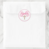 Pink Bow Baptism Envelope Seal Sticker Cross Round ラウンドシール (バッグ)
