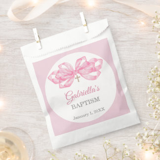 Pink Bow Baptism Favor Bag Custom Watercolor Cross フェイバーバッグ