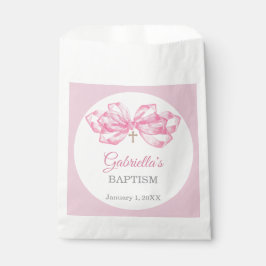 Pink Bow Baptism Favor Bag Custom Watercolor Cross フェイバーバッグ