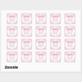 Pink Bow Baptism Favor Sticker Custom Watercolor スクエアシール (シート)