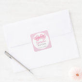 Pink Bow Baptism Favor Sticker Custom Watercolor スクエアシール (封筒)