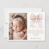 Pink Bow Baptism Flat Thank You Card サンキューカード (正面)