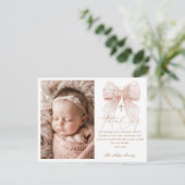 Pink Bow Baptism Flat Thank You Card サンキューカード (スタンド正面)
