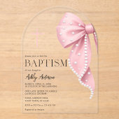 Pink Bow Baptism Girl Acrylic Invitations アクリル招待状 (正面)