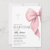 Pink Bow Baptism Girl Invitation 招待状 (正面)