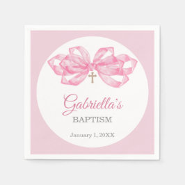 Pink Bow Baptism Napkins Custom Watercolor Cross スタンダードカクテルナプキン