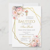 Pink Bow Baptism Spanish 招待状 (正面)