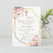 Pink Bow Baptism Spanish 招待状 (スタンド正面)