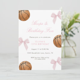Pink Bow Basketball Birthday Party for Girls  招待状