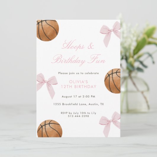 Pink Bow Basketball Birthday Party for Girls 招待状 (スタンド正面)