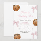 Pink Bow Basketball Birthday Party for Girls 招待状 (正面/裏面)