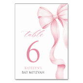 Pink Bow Bat Mitzvah Table Number Card テーブルナンバー (裏面)