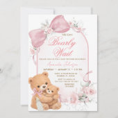 Pink bow Bearly Wait Baby Shower Invitation 招待状 (正面)