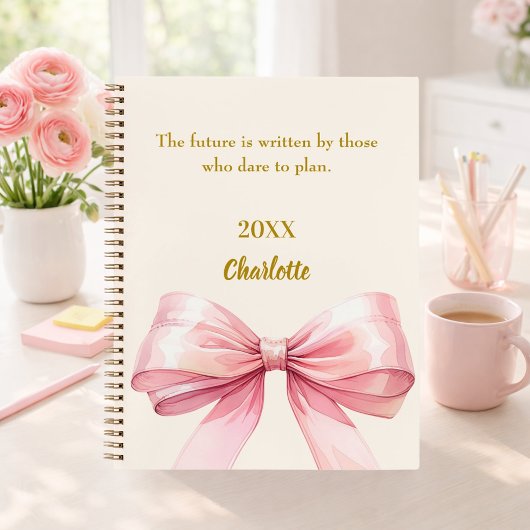 Pink bow beige cream inspirational quote ノートブック