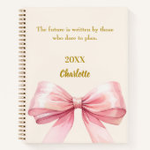 Pink bow beige cream inspirational quote ノートブック (正面)