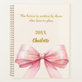 Pink bow beige cream inspirational quote 2026 プランナー手帳 (正面)