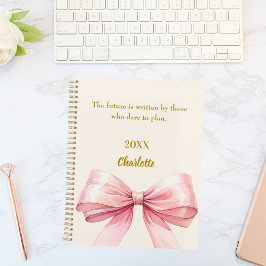Pink bow beige cream inspirational quote 2026 プランナー手帳