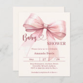Pink bow beige girl Baby Shower invitation (正面/裏面)