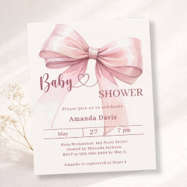 Pink bow beige girl Baby Shower invitation