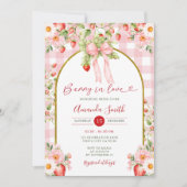 Pink Bow Berry in love strawberry Bridal Shower  招待状 (正面)