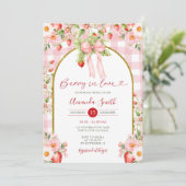 Pink Bow Berry in love strawberry Bridal Shower  招待状 (スタンド正面)