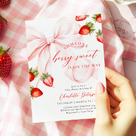 Pink Bow Berry Sweet Baby Shower Invitation 招待状
