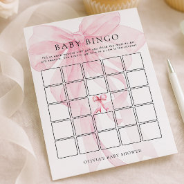 Pink Bow Bingo Baby Shower Game Card 招待状