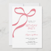 Pink bow birthday 招待状 (正面)