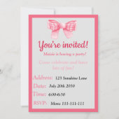 Pink Bow Birthday Invitation 招待状 (正面)