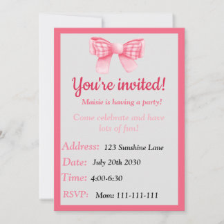 Pink Bow Birthday Invitation 招待状