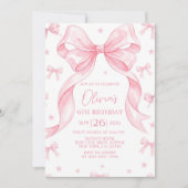 Pink Bow Birthday Invitation, Girl Pink Birthday  招待状 (正面)