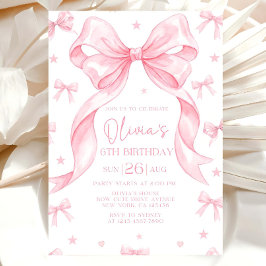 Pink Bow Birthday Invitation, Girl Pink Birthday  招待状